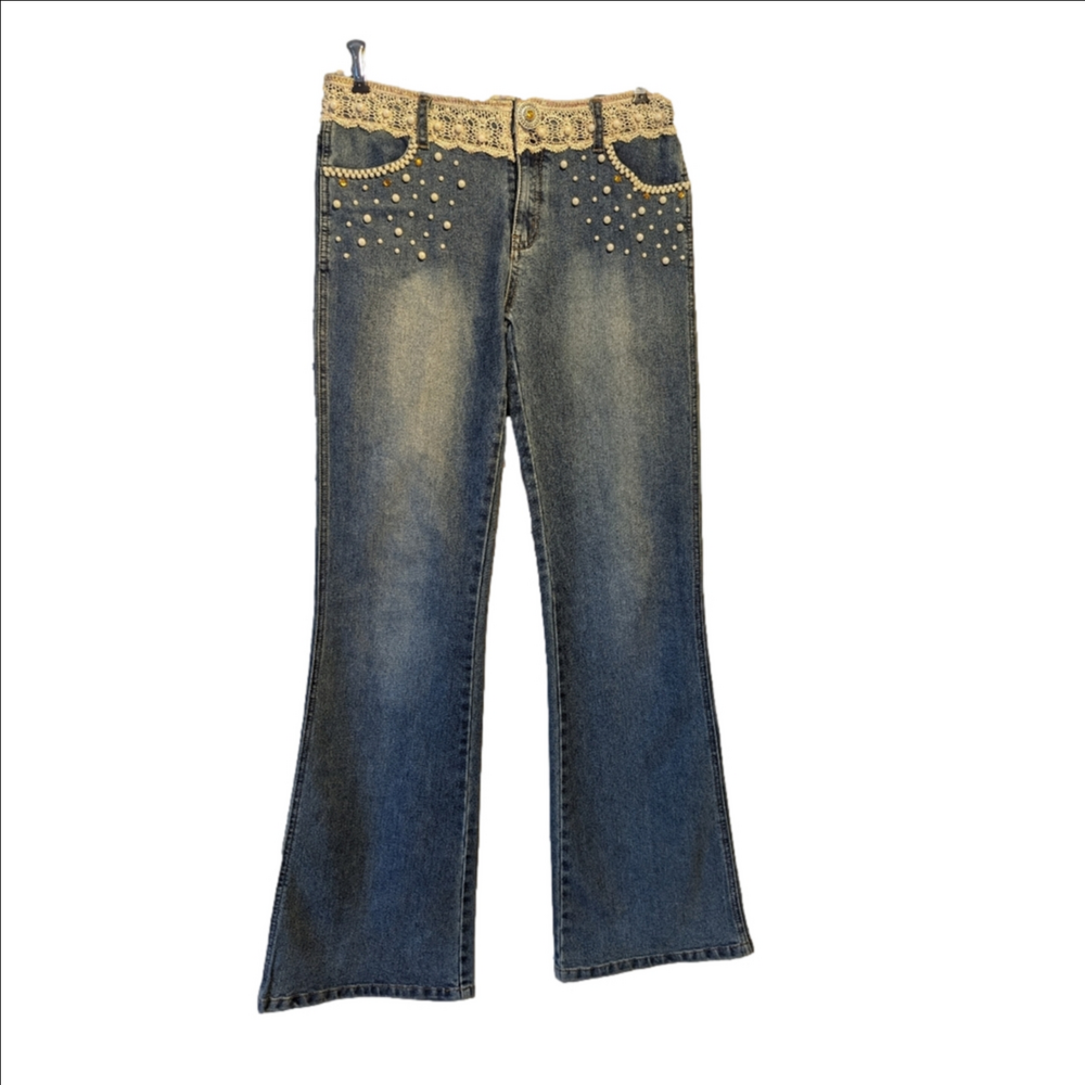 👖 Vintage Wingdom Selfdom Degli Fit & Flare, Pearls Design Size 32 L Boot Cut